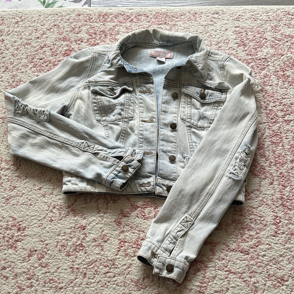 Guess Stonewashed Distressed Denim Jacket